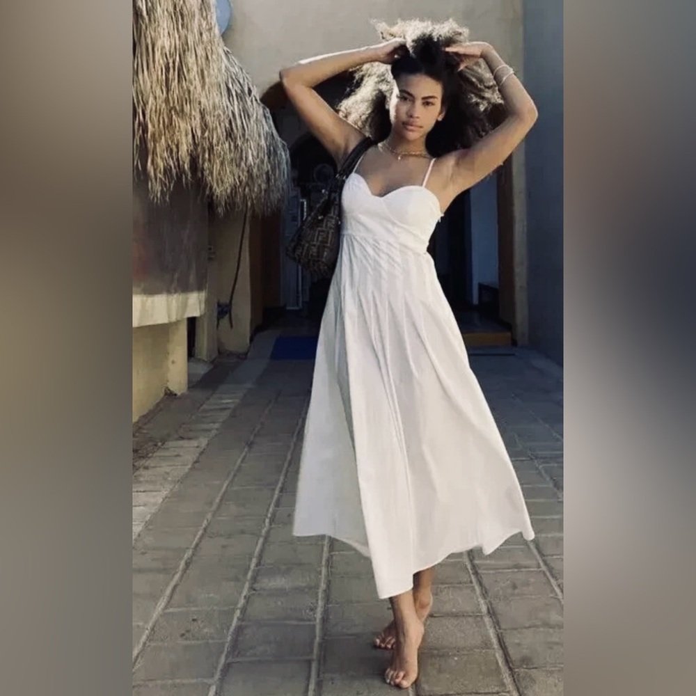 NWT ZARA Strappy White Poplin A-line Midi Dress C2